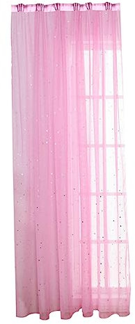 GALPADA Transparenter Voile Vorhang Aus Polyesterfasern Mit Glitzernden Silberstern Motiven Fenstertüll Für Wohnzimmer Und Schlafzimmer Lichtdurchlässig Und Sonnenschutzstreuend 100 x 270cm Rosa