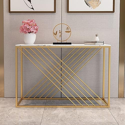 WOTZOV Console étroite pour canapé, Console Moderne pour entrée, Table Basse en marbre. Meubles avec Structure en métal, Meuble décoratif Long, Table d'entrée pour Petit ES,White 140x30x80cm