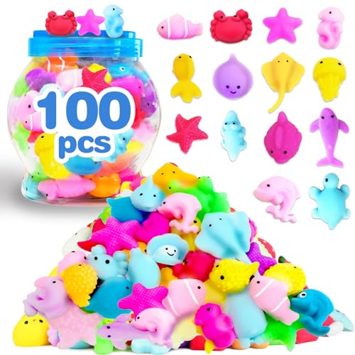 LIKYMO 100 PCS Mochi Squishy Toys Set Party Bag Fillers for Kids | Mini Kawaii Squishies, Stress Relief Fidget Toys Party Favours, Birthday Return Gifts Party Favours(ocean 100)