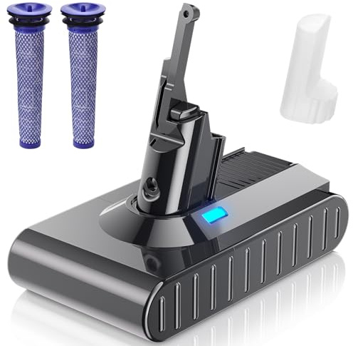 V8 Akku 8000mAh für Dyson, Ersatzakku für Dyson SV10 Kompatibel mit V8 Absolute Animal Fluffy Motörhead Exclusive Total Clean 215681 Staubsaugermit 2 Filtern