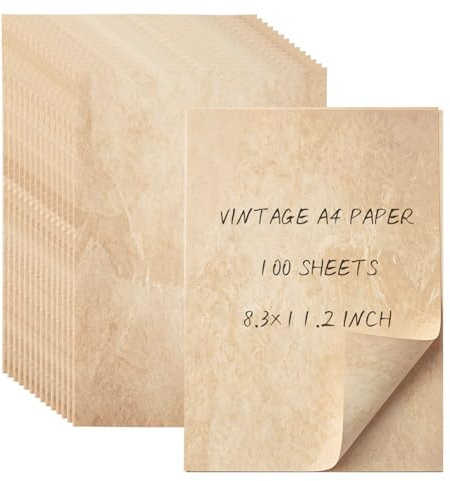 100 Sheets Vintage Paper A4, 100GSM Double-Sided Retro Parchment Paper for Writing Printing, Fit for Inkjet/Laser Printers, Vintage Letter Papers Old Look for Certificates Invitations DIY Crafts