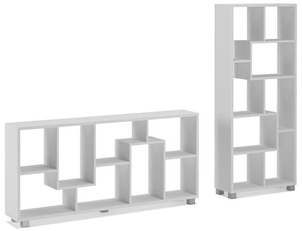Skraut Home - Designregal - 161 x 69 x 25 cm - Vertikales oder horizontales Bücherregal - Zick-Zack-Modell - Einfache Montage - Sehr widerstandsfähig - Weißes Holz