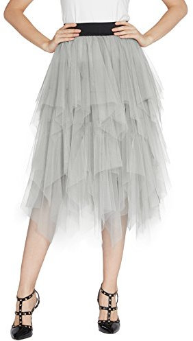 Urban GoCo Femme Vintage Jupon Mi-Longue Jupe en Tulle Taille Elastique Multi Couché Petticoat Tutu (L, Gris Clair)