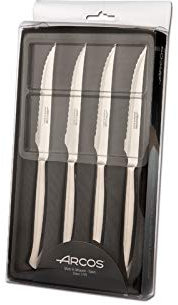 Arcos Serie Cuchillos de Mesa - Juego 4 uds Cuchillo Chuletero - Hoja Serrada de Acero Inoxidable de 110 mm - Cuchillo Monoblock Acero Inoxidable Color plata (4 UDS)