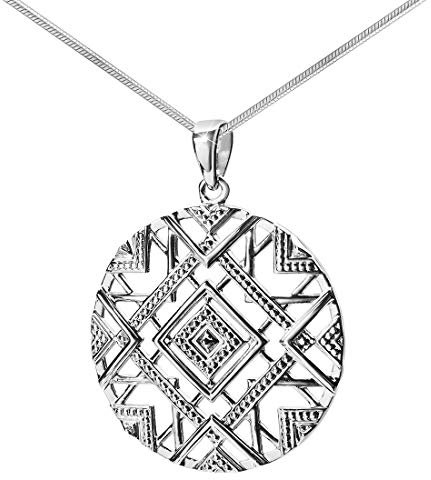 MATERIA Großer Kettenanhänger Silber 925 für Damen - Anhänger afrikanisch rund mit 50cm Kette rhodiniert in Etui KA-419_K22-50 cm