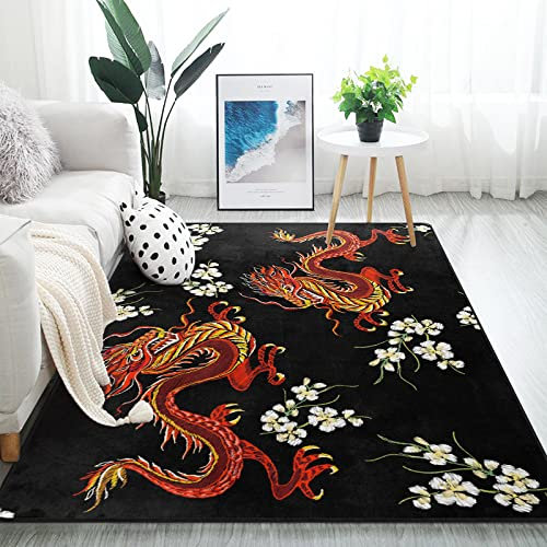 Alaza Teppich mit chinesischem Drachen-Motiv, für Wohnzimmer, Schlafzimmer fein 7'x5' mehrfarbig