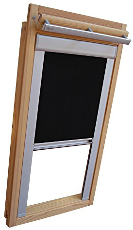 Verdunkelungsrollo THERMO Alu-Rückseite für VELUX Dachfenster TYP GGL/GPL/GGU/GPU - F08 - Farbe Schwarz - mit Aluminium Seitenschienen - KLICK Montage