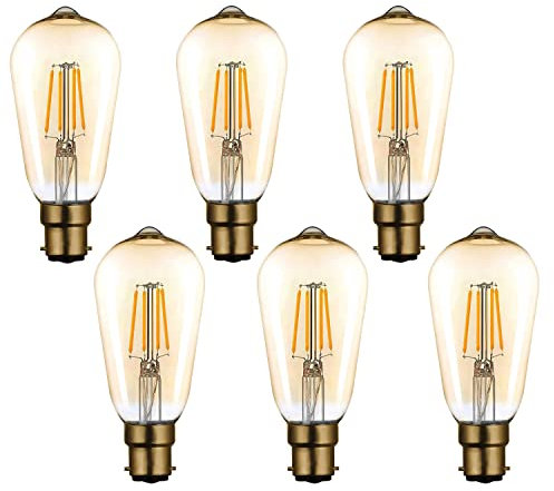 LEDSone 6 Pack Dimmable Vintage B22 LED Light Bulb, 2700K Soft White 8W, Glass ST64 Antique Edison Style, 800LM, Decorative Filament Bulb (St64 B22 4w)