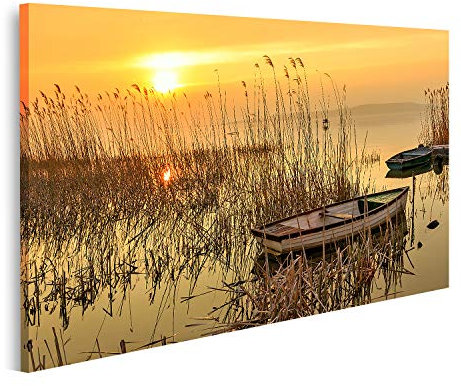 islandburner Bild auf Leinwand Sonnenuntergang Balaton Boot Ungarn Bilder Wandbilder Poster