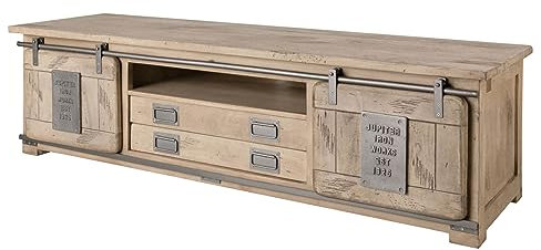 MASSIVMOEBEL24.DE Railway TV-Board 180x55x50 Mango Größen, Farbe:beige lackiert, Größe:180x55x50 cm (BxTxH)