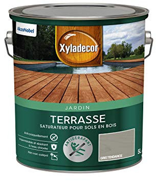 Xyladecor - Saturateur pour Sols Extérieurs en Bois - Terrasses, Abords de Piscine, Caillebotis - Antidérapant - Couleur : Mat Gris Tendance - Quantité : 5L - 5324236