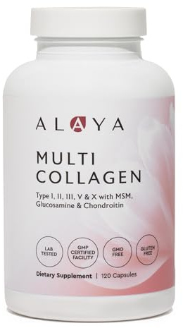 Alaya Multi Collagen Capsules, 5 Types, MSM, Grass-Fed, 120 Count