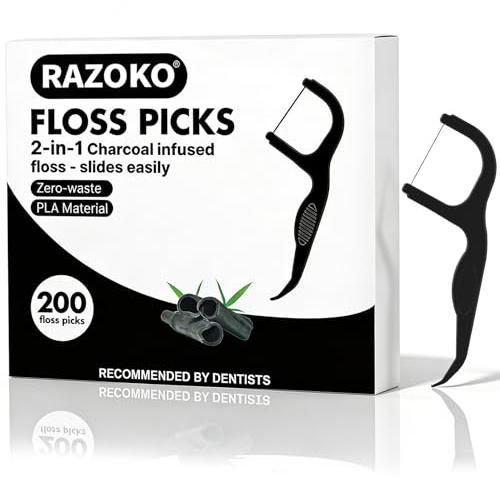Filo interdentale naturale, bastoncini di carbone ad alta resistenza, vegani, ecologici e sostenibili, per la pulizia dei denti (200 pezzi)