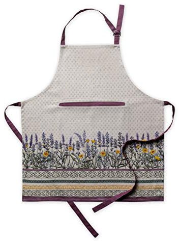 Maison d' Hermine Schürze, 100% Baumwolle, 1 Stück, verstellbarer Nackengurt, Schürze mit Mitteltasche, für Köchin, Damen, Herren, Fanny, Lavendel – Frühling/Sommer (70 cm x 85 cm)