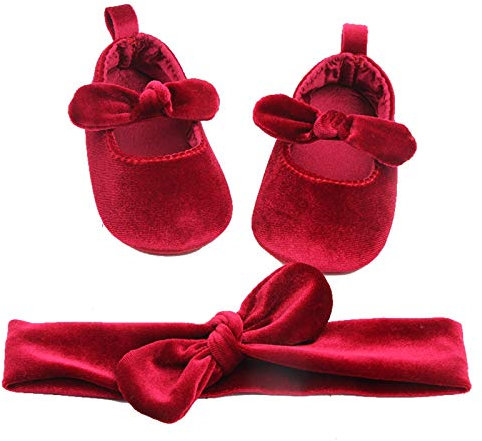 amropi Bebé Niña Zapato con Cinta Diadema Niños Primeros Pasos Zapatos de Princesa Suave Suela (Rojo,9-12 Meses)