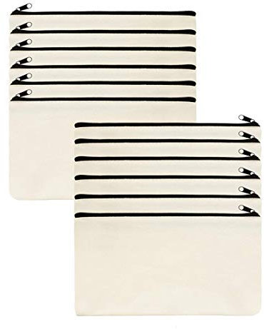 AstarFavor 12 Stück Segeltuch Federmäppchen mit Reissverschluss DIY Blanko Stoff Federmäppchen Kosmetiktasche Aufbewahrungstasche für Schreibwaren Geeignet für Schule, Büro, Reisen.