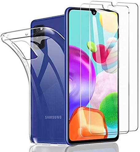 NOVAGO Compatible avec Samsung Galaxy A41 -Pack Complet- Coque Résistante Transparente + 2 Films de Protection écran en Verre trempé (Transparent)