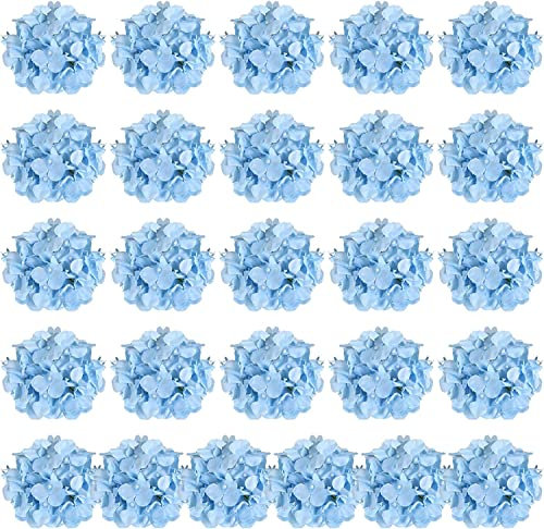 Auihiay 26 Pieces Hydrangea Artificial Flowers Silk Hydrangea Flowers Artificial Flowers Heads with Stems for Home Wedding Party Decorations (Blue)