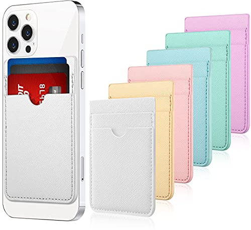 Weewooday 6 Stücke Handy Karte Tasche Halter Handy Karte Stick PU Leder Smartphone Karten Tasche, ID Kreditkarten Brieftasche Handy Hülle Tasche für Rückseite des Telefons (Gemischte Farbe)