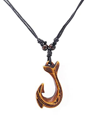 Scddboy Hawaiian Maori Fish Hook Pendant Necklace,Maui Beach Sufer Tribal Necklace, Resin rope, No Gemstone