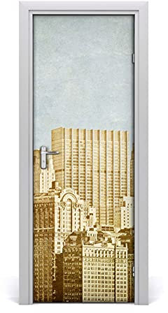 Coloray Aufkleber An Der Tür Türtapete Zuhause Dekor 77x200 cm Türaufkleber Selbstklebend Wandaufkleber, Aufkleber am Kleiderschrank - Goldener Stadtbild Manhattan NYC-Gebäude-Wolkenkratzer