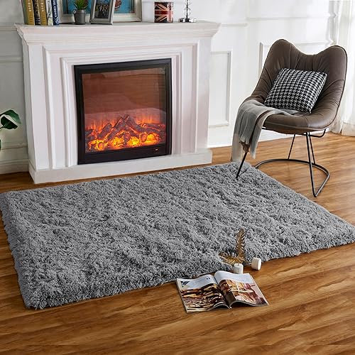 HARESLE Flauschige Teppiche,rutschfeste Hochflor-Wohnzimmerteppiche,Superweiche Flauschige Teppiche für Kinderzimmer,Schlafzimmer Rechteckige Teppiche (Grau/140×200cm)