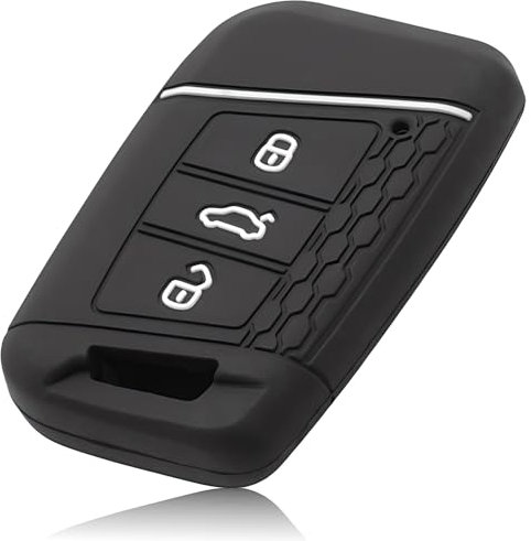 FOAMO Autoschlüssel Hülle Kompatibel mit VW Passat B8, SEAT, Skoda Autoschlüssel - Silikon Schlüsselhülle - Schutz-Hülle für Autoschlüssel Schwarz-Weiß