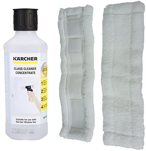 Masterpart 500ml Glass Window Cleaner & 2 x Window Vac Cleaning Cloth Pads Compatible With Karcher WV2 Window Vac