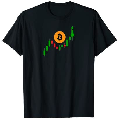 Bitcoin Krypto Kerzen-Diagramm mit Mondrakete T-Shirt