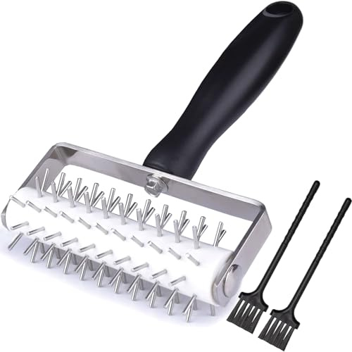 EVEDMOT Pizzateig Docker Roller Edelstahl Pizza Pin Puncher Teig Loch Maker mit Kunststoffgriff, Dockingwerkzeug für Pizza Cookie Pie Gebäck Brot