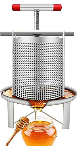 Honigpresse Maschine Edelstahl Wein Fruchtpresse Manueller Honigschleuder mit T-förmigem Griff für große und kleine Bienenfarmen