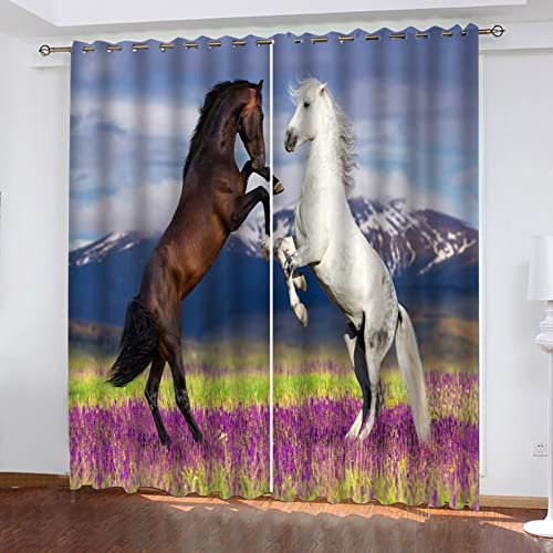 Gardinen Wohnzimmer Modern Tier Pferd Lila Lavendel 280X260Cm 2Er Set Vorhang Blickdicht Thermovorhang Hitzeschutz Verdunklungsvorhänge Schlafzimmer Kinderzimmer Junge Mädchen Mit Ösen Schallschutz