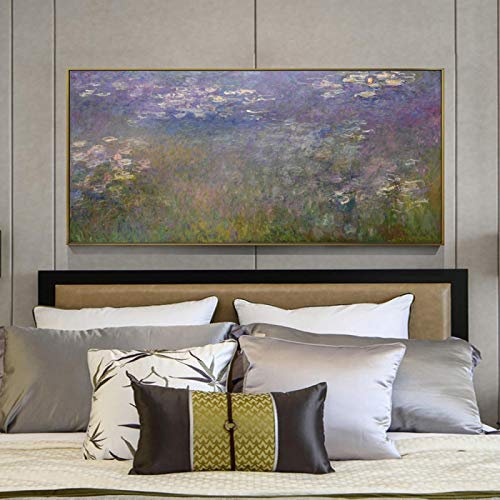 Xinmei Art Großes Monet-Seerosen-Ölgemälde, Druck auf Leinwand, Kunstposter und Drucke, impressionistische Blumen, berühmte Kunstbilder, 86 x 192 cm (34 x 76 Zoll) mit goldenem Rahmen