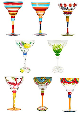 HIUHIU Verres À Margarita Peints, Collection Mexicaine Verres À Margarita Sans Pied Ensemble De Verres À Margarita Unique/Décoratif Verres À Margarita Soufflés À La Bouche,8pcs