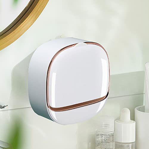 Seifendose Flip-Deckel Seifenschale Wandmontage Seifenschale Ohne Bohren wasserdichte Seifenbox mit Abtropfschale Selbstklebend Seifenschalen für Bad und Küche (Weiß)