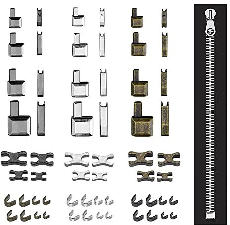 DOUSELLA 60 Stück Reißverschluss Reparatur Set Reißverschluss Reparatur Set Reißverschluss Stopper Oberer Und Unterer Ersatz Zipper Schieber Kit Metall Ersatzzipper Zipper Endstücke für Jacken Taschen