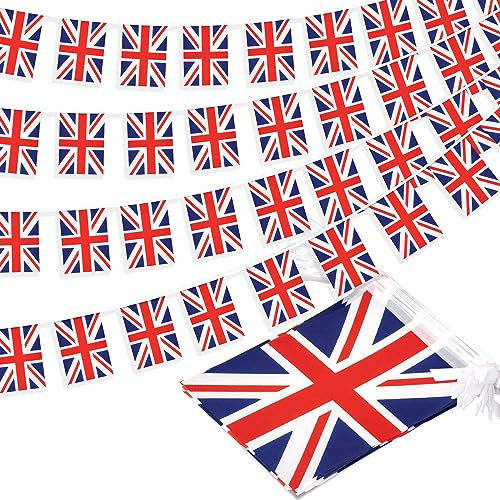 Drapeau britannique Union Jack à cordes, bannière de fanion britannique, petite bannière britannique, décoration de pays national pour école, fête, événements sportifs, 10 m et 30 drapeaux