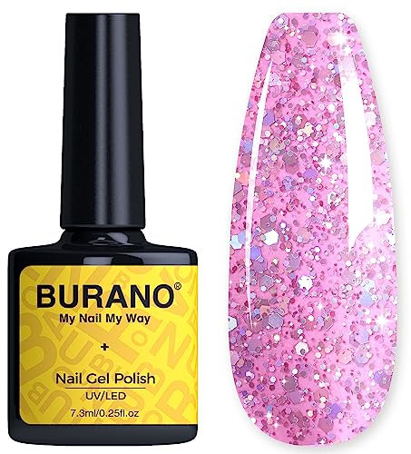 BURANO Glitter UV-Nagellack Mit Holografischem Effekt - Shimmer Nagelgel, Einweichen Erforderlich, Kein Chip Polish (LP22)