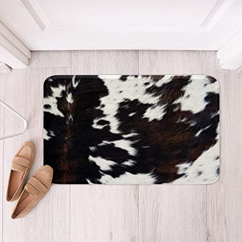 Strunt Fußmatte aus Rindsleder, schwarz, weiß, Azteken-Druck, Fleece, rutschfest, Badezimmerteppich, Westernhaus, Tierfell, Badteppich, rustikaler Cowboy-Badematte, Schlafzimmerdekoration, 50 x 80 cm
