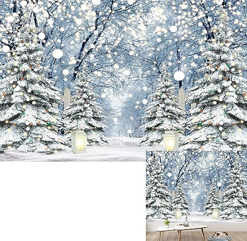 BINQOO Winter-Hintergrund mit Waldszene, Weiß, Fotografie-Hintergrund, Schneemann, Wunderland, Bokeh, Fotoautomaten, Hochzeitsfeier (2,1 x 1,5 m)