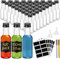 WenYa 48 Pack Mini Liquor Bottles, 100ml Empty Small Plastic Bottle with Lids (Leak Proof Black Screw Caps), Reusable Miniature Alcohol Bottles with Labels Funnel for Weddings Parties