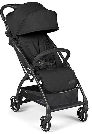 Aries Max Autofold Kinderwagen mit Fußwärmer und Getränkehalter, federleichtem Design, mehrfach verstellbarer Rückenlehne und praktischem Auto-Fold-Mechanismus (Schwarz)
