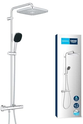 GROHE Vitalio Comfort 250 Sistema de ducha con mezclador termostático (ahorro de agua, 2 tipos de chorro, duradero), cromo 26696001