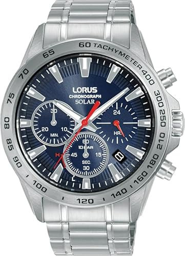 LORUS Herren Analog Quarz Uhr mit Edelstahl Armband,Silber/Blau