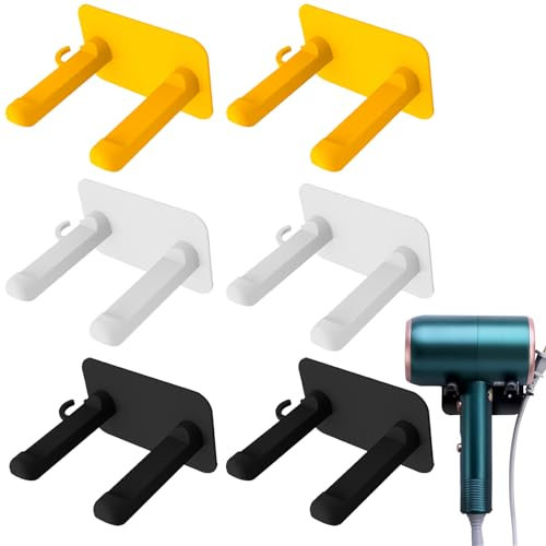 Auswalar 6 PCS Hair Dryer Holder,Self Adhesive Hairdryer Straightener Holder,Wall Mounted Blow Dryer Holder Hair Dryer Stand Hair Dryer Rack for Bathroom Hotel Hairdressing Salon