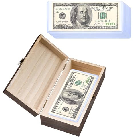 Cajas para dinero en Madera Caja de Billetes con Cerradura y 20 Portamonedas de plástico Caja de almacenaje Organizador de efectivo Caja de almacenamiento de dinero 20x10x6cm
