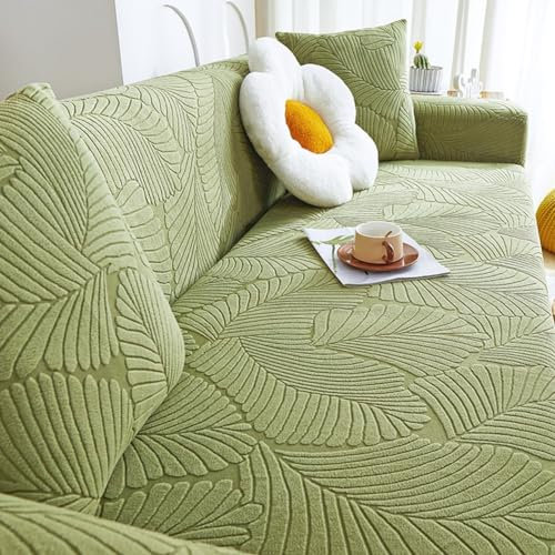 Sofabezug 1 2 3 4 5 Sitzer, Stretch Sofa Überzug rutschfest Sofaüberwurf Mit Armlehnen ，Verdickter Jacquard-Samt Couchbezug, Easy Fit Universal Möbelschutz ( Color : Mint Green , Size : 2 seater )