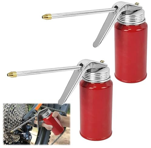 Burette Huile 200ml, Rouge Bidon D'huile Atelier avec Bec Fixe, 5 × 12 cm Burette à Huile en Métal Pressurage Manuel, Fonte Burette Huile, pour Motos, Voitures et Camionnettes (2)