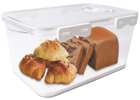 Gzsekken Bread Bin Airtight Bread Bins for Kitchen Counter,Bread Storage Containers Plastic Food Box with Lid and Air Valve Loaf Keeper for Homemade Toast, Bagel, Donut and Cookies-5L