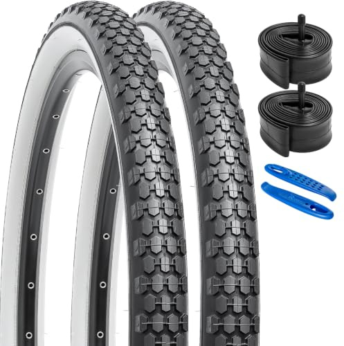 YunSCM 2Pcs Schwarz-weiße Reifen Faltbarer 24 Zoll Fahrradreifen 24x2.125 Mantel 57-507 kompatibel Stadt/Straße/Road Bike 24x2.10 24x2.125 24x2.25 Reifen